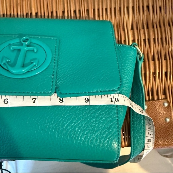 Talbots Green Pebble Leather Crossbody Handbag Purse Anchor Coastal Colorful - Picture 10 of 13
